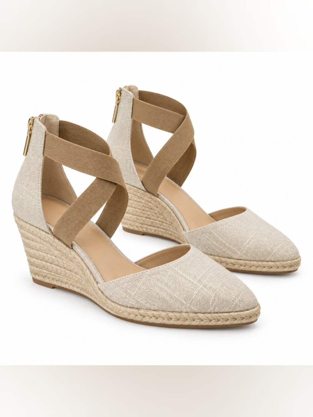 Talbots Lyndsay D’Orsay Linen Espadrille Wedges Beige 9M